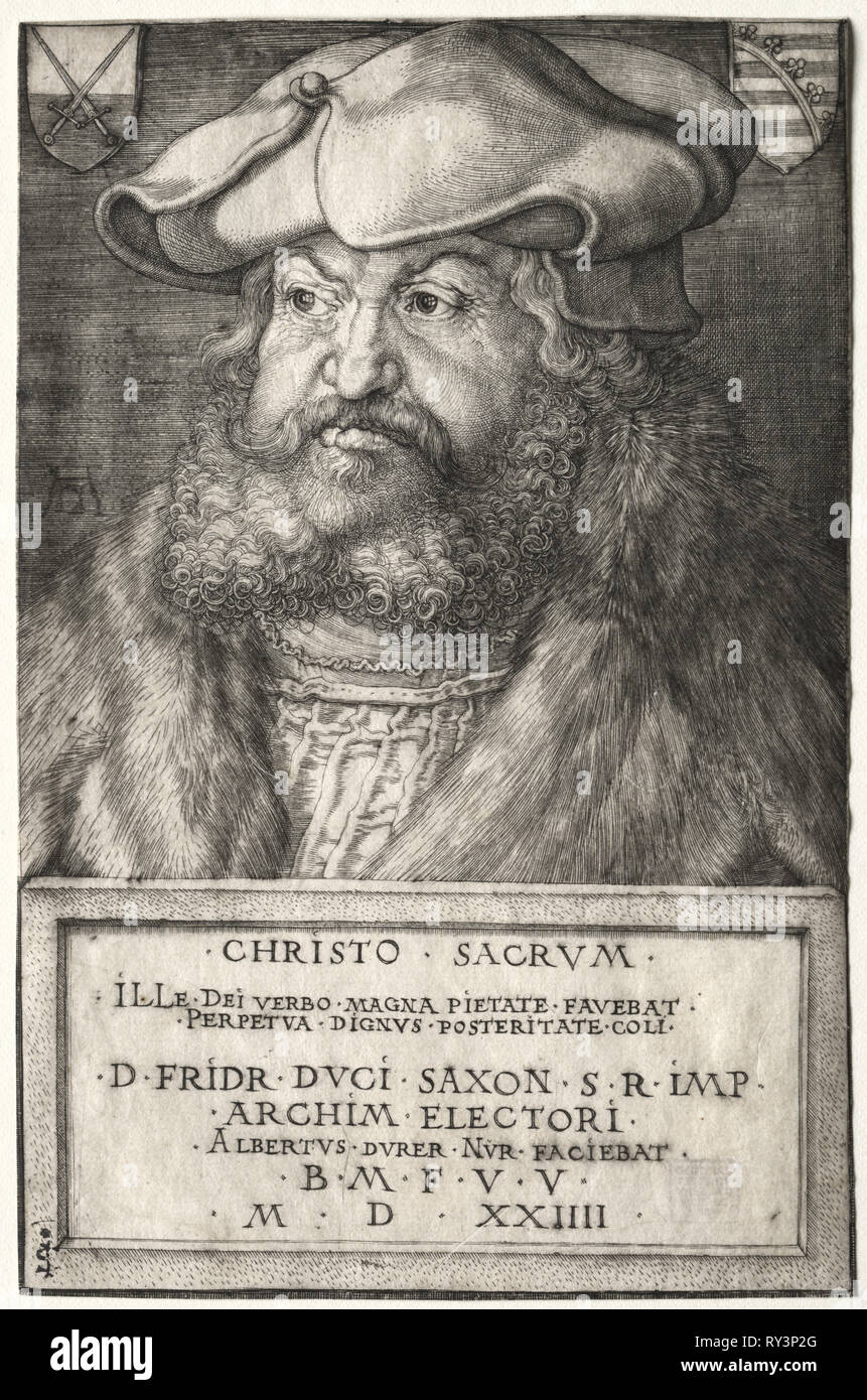 Federico il Saggio, Elettore di Sassonia, 1524. Albrecht Dürer (Tedesco, 1471-1528). Incisione Foto Stock