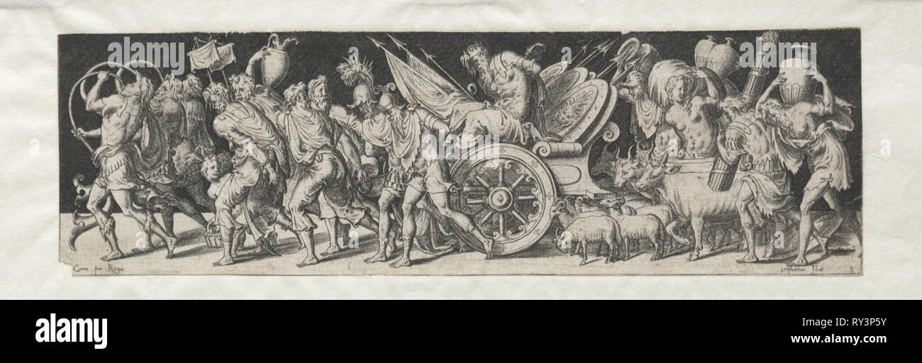 Combatte e trionfi n. 2: marcia trionfale. Etienne Delaune (francese, 1518/19-c. 1583). Incisione Foto Stock