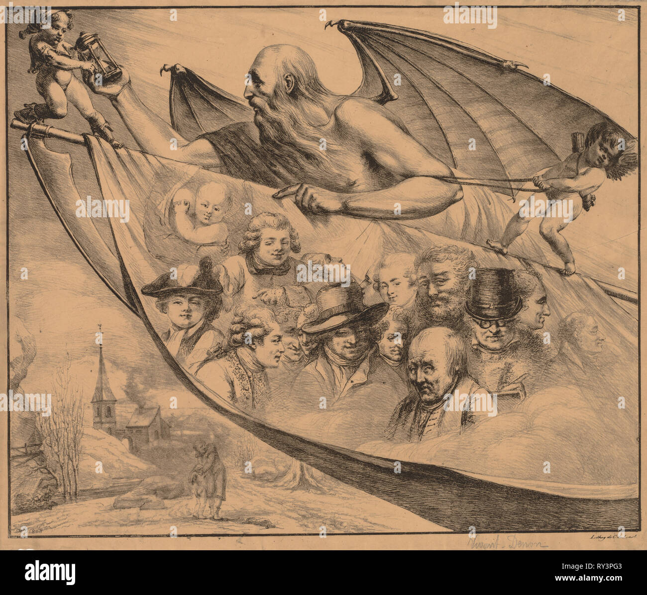 Allegoria: Ritratti dell'artista a differenti età, 1818. Dominique Vivant Denon (Francese, 1747-1825). Litografia Foto Stock