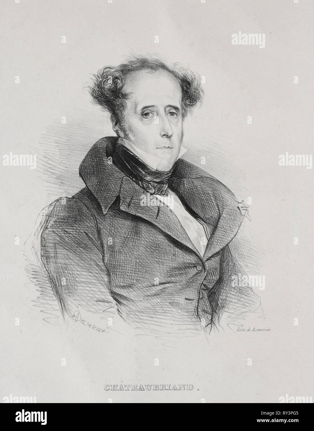 François René Auguste Victome de Châteaubriand. Achille Devéria (Francese, 1800-1857). Litografia Foto Stock