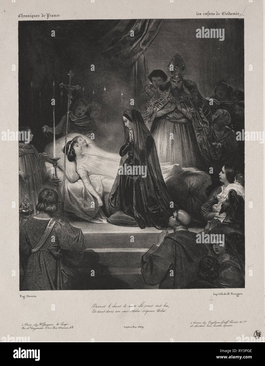 Cronache di Francia: figli di Clodomir, 1829. Eugène François Marie Joseph Devéria (Francese, 1805-1865). Litografia Foto Stock