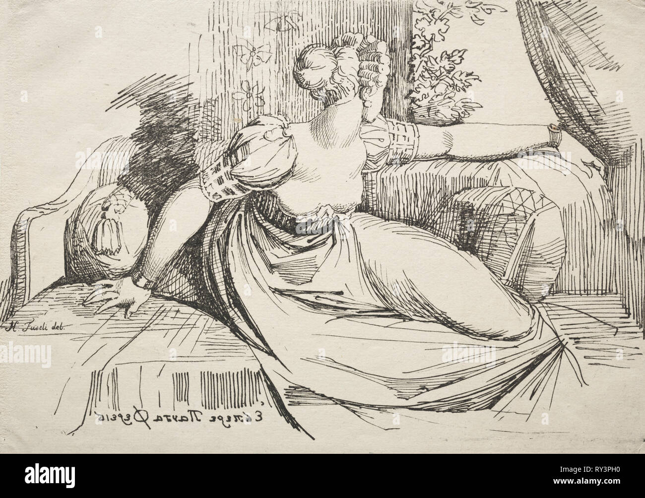Esemplari di Polyautography: Donna su un divano. Henry Fuseli (Swiss, 1741-1825). Litografia Foto Stock