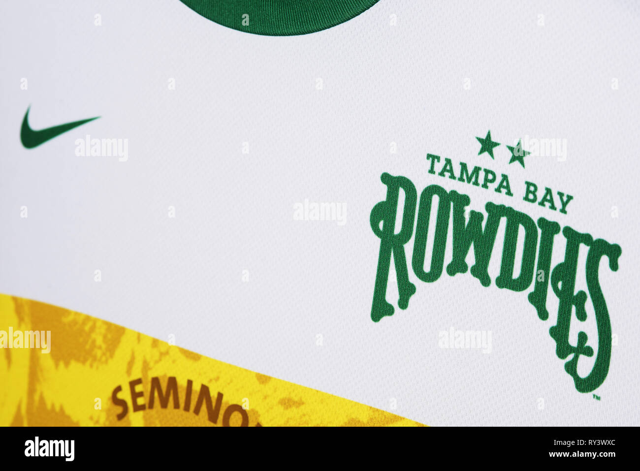 Close up di Tampa Bay Rowdies Away Jersey. Foto Stock