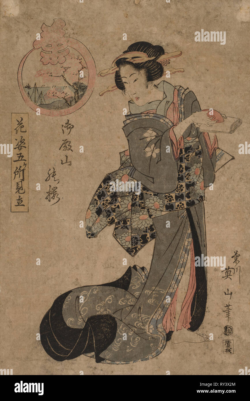 Cortigiana con bene calice e scorrere, 1787-1867. Kikugawa Eizan (giapponese, 1787-1867). Colore stampa woodblock; foglio: 35,3 x 23,6 cm (13 7/8 x 9 5/16" Foto Stock