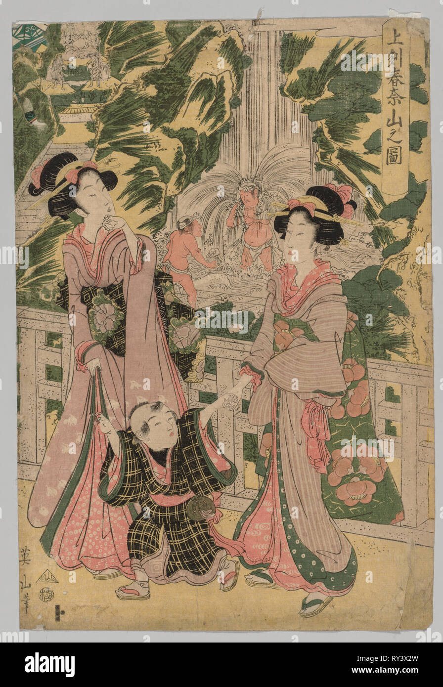 Due ragazze e bambino sul ponte del tempio, 1787-1867. Kikugawa Eizan (giapponese, 1787-1867). Colore stampa woodblock; foglio: 26,1 x 37,8 cm (10 1/4 x 14 7/8 in Foto Stock