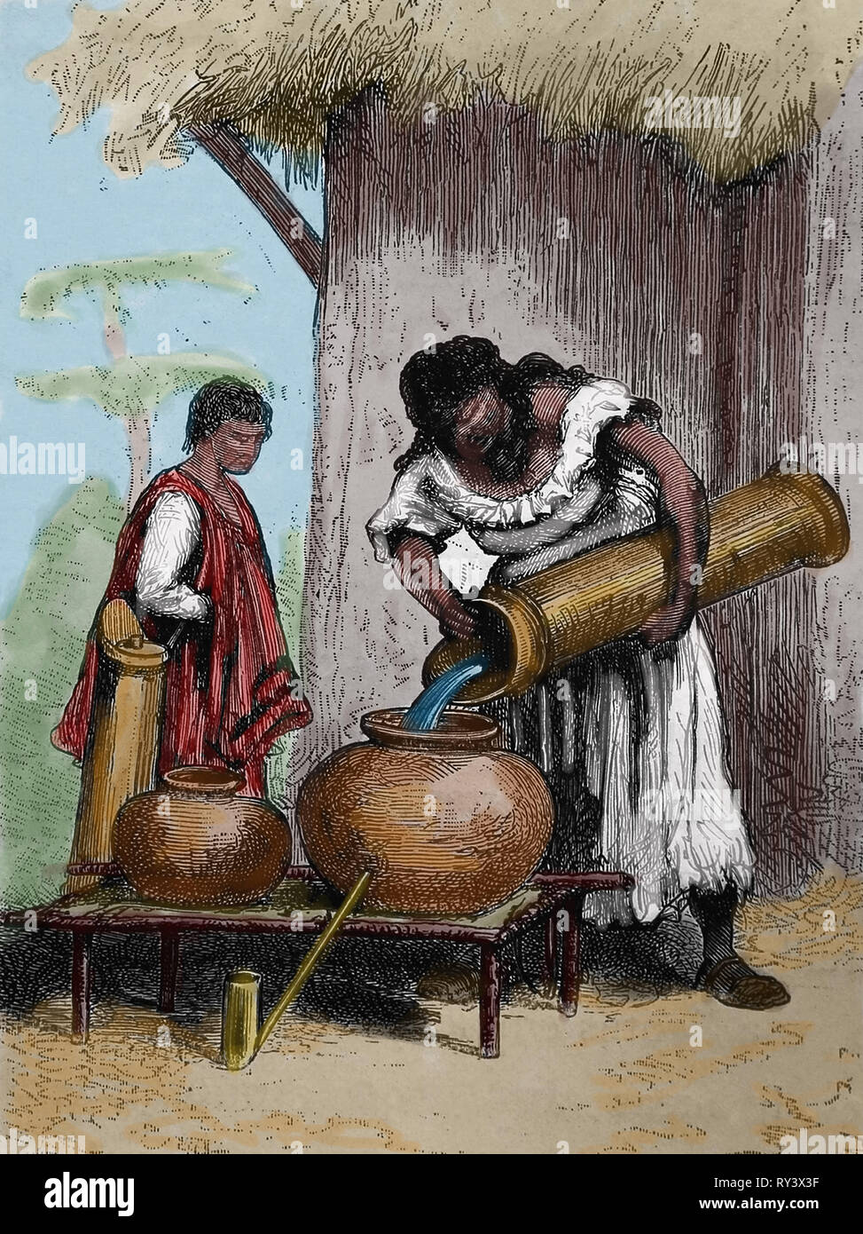 America equonoccial. La Colombia. Elaborazione di guarapo. Incisione del XIX secolo. Foto Stock