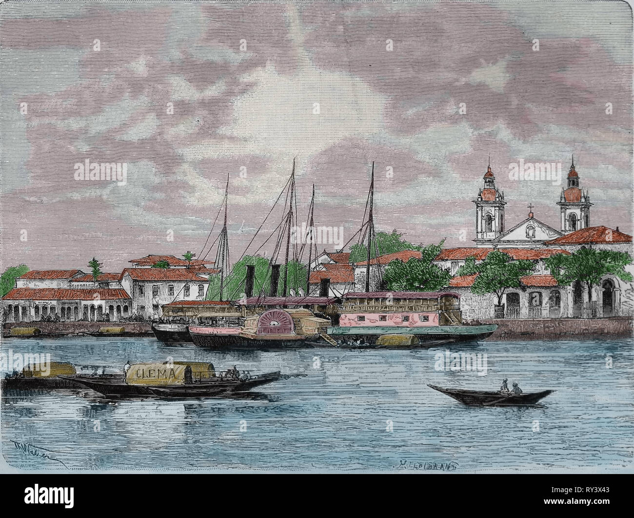 America. Il Brasile. Manaus. Porta. Area amazzonica. Incisione del XIX secolo. Foto Stock