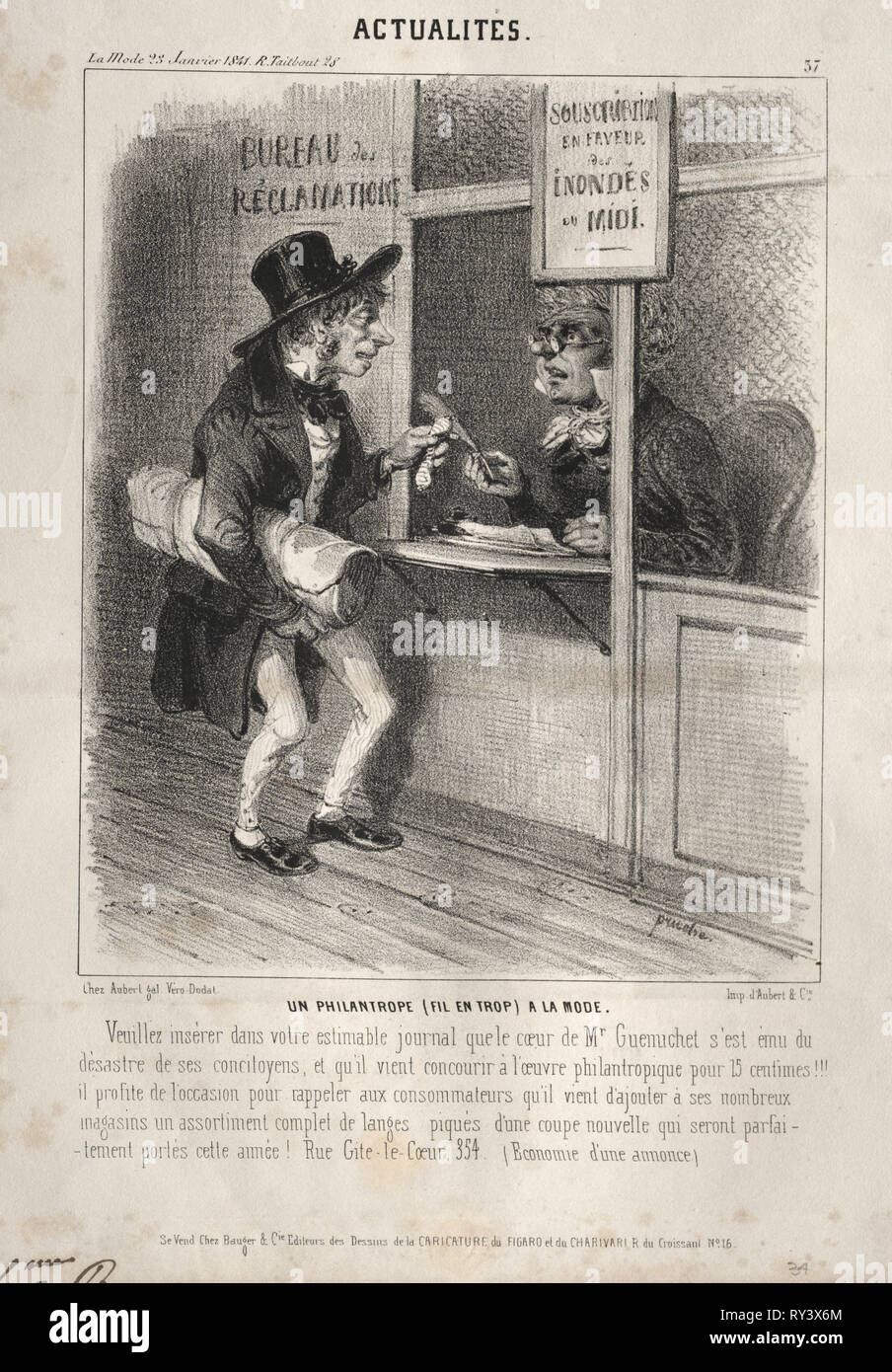 Actualités: Onu Philantrope à la mode, 1841. Clémente Pruche (Francese, 1831-1870). Litografia Foto Stock