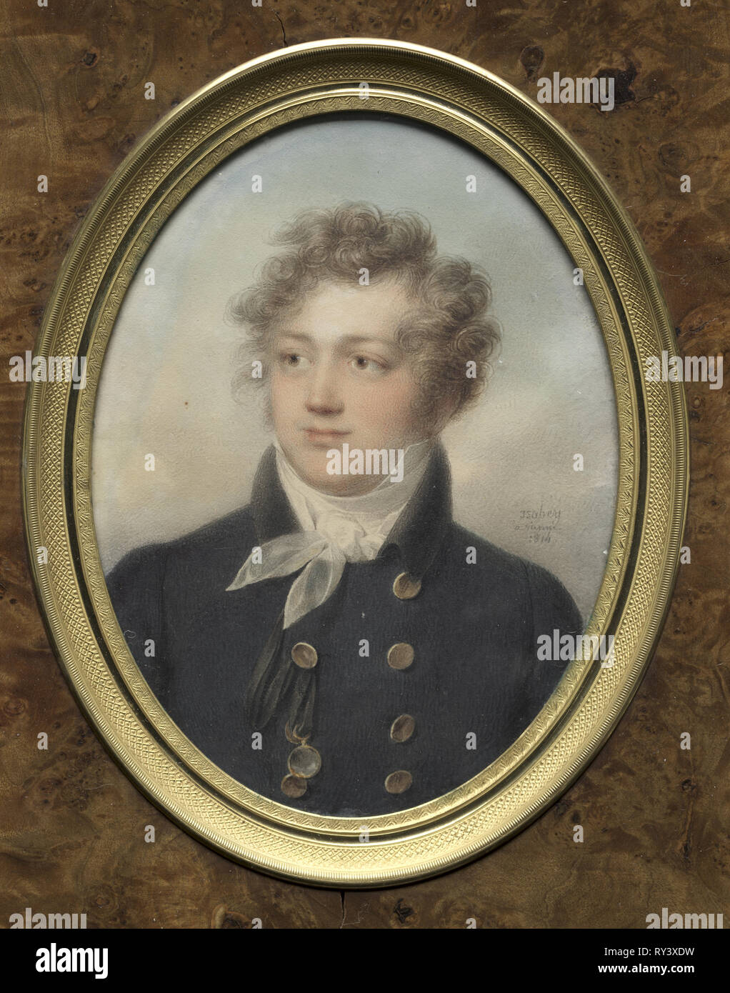 Ritratto di un uomo, eventualmente Alessandro I, imperatore di Russia, 1814. Jean-Baptiste Isabey (Francese, 1767-1855). Acquerello su carta in un metallo dorato mount e bave telaio in legno; incorniciato: 23 x 17,7 cm (9 1/16 x 6 15/16 in.); senza cornice: 13,8 x 10,3 cm (5 7/16 x 4 1/16 in Foto Stock