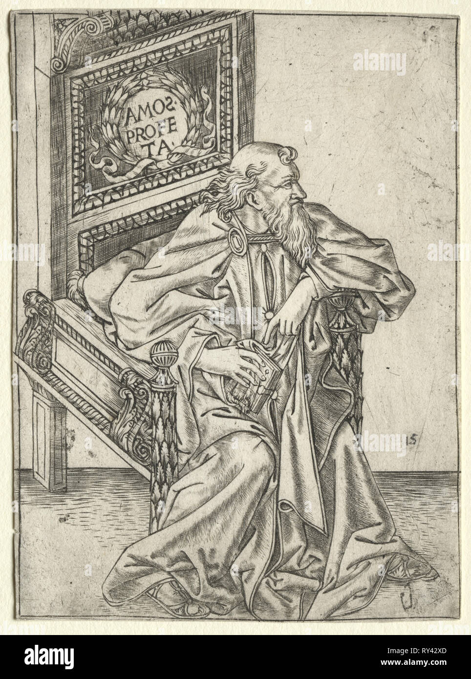 I Profeti: Amos, c. 1470-1475. Attribuito a Baccio Baldini (Italiano, c. 1436-1487). Incisione Foto Stock