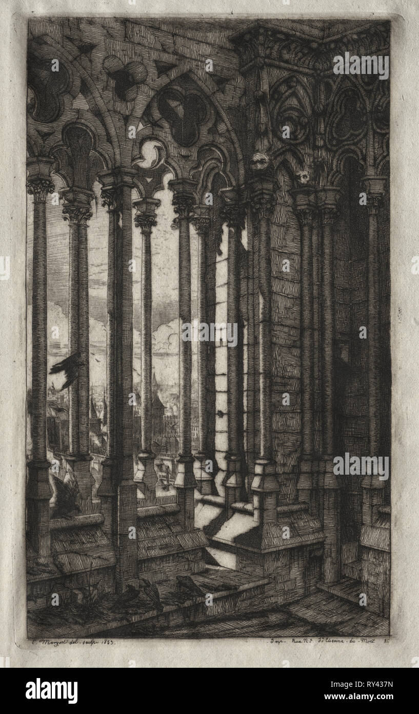 Le acqueforti di Parigi: La galleria di Notre Dame, 1853. Charles Meryon (Francese, 1821-1868). Attacco Foto Stock