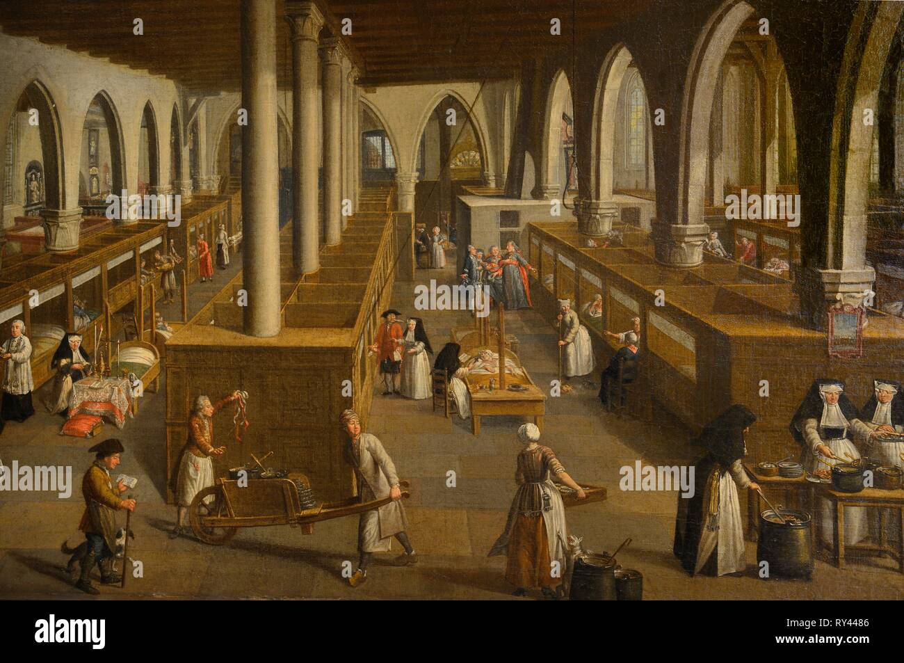 Belgio Fiandre Occidentali, Bruges, centro storico elencati come patrimonio mondiale dall' UNESCO, museo Memling, dipinto raffigurante san Giovanni ospedale nel 1778 Foto Stock