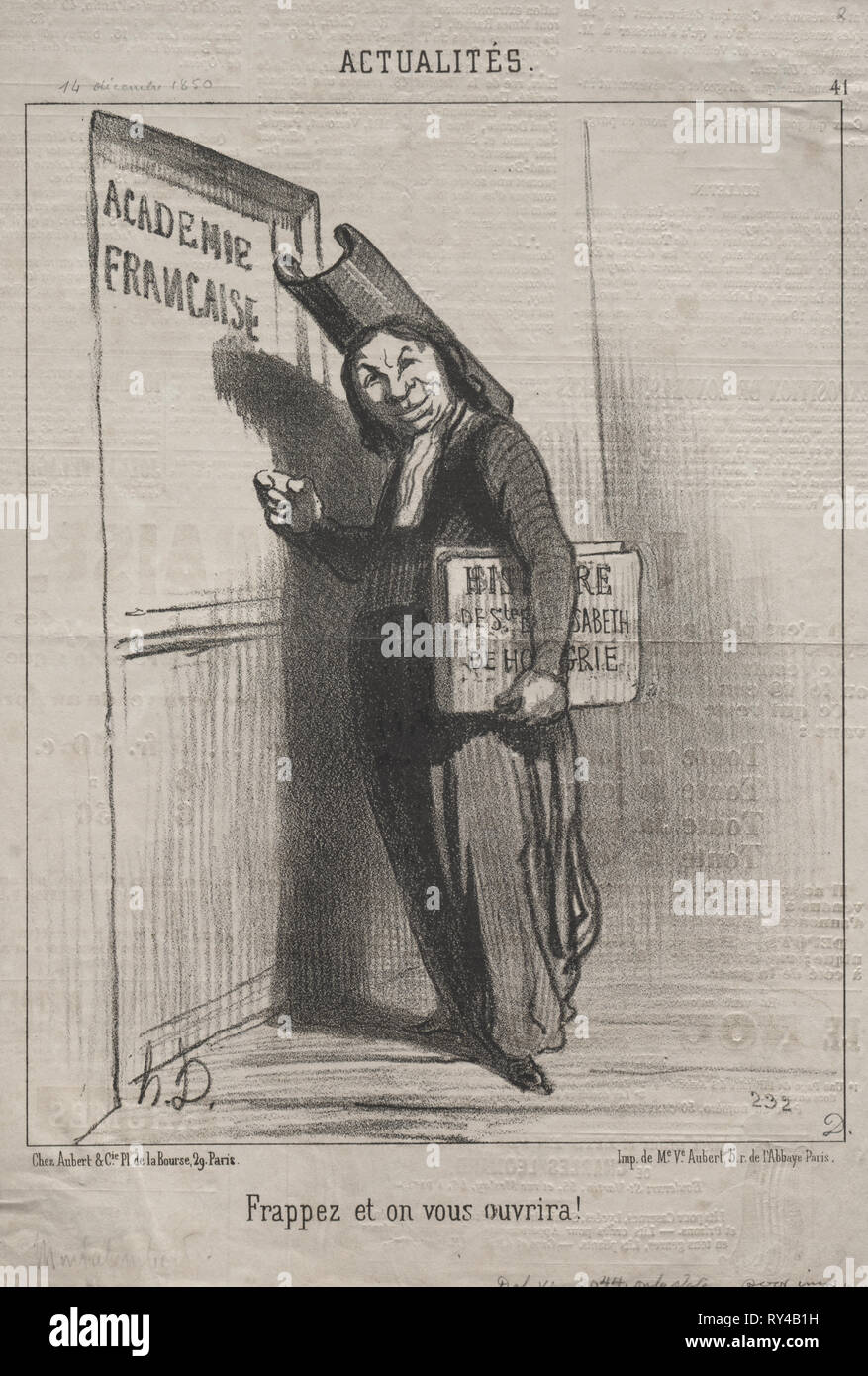 Pubblicato in le Charivari (28 dicembre 1850): Actualities (n. 41): Knock e sarà aperto per voi!, 1850. Honoré Daumier (Francese, 1808-1879). Litografia; foglio: 31,6 x 21,4 cm (12 7/16 x 8 7/16 in.); immagine: 25,3 x 19,9 cm (9 15/16 x 7 13/16 in Foto Stock