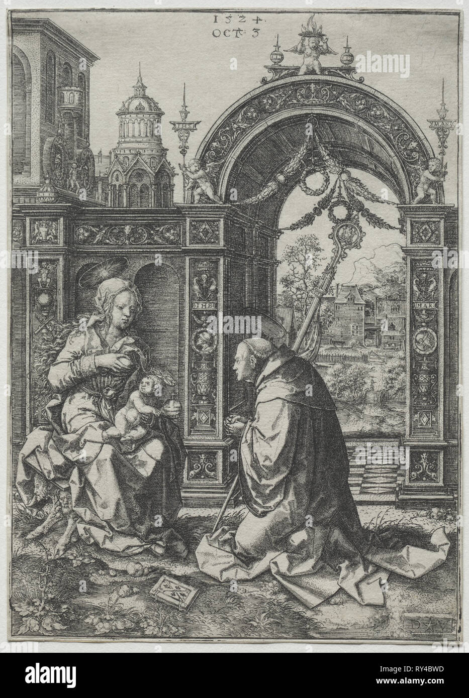 La visione di san Bernardo, 1524. Dirk Vellert (Netherlandish, 1480/85-1547). Incisione Foto Stock