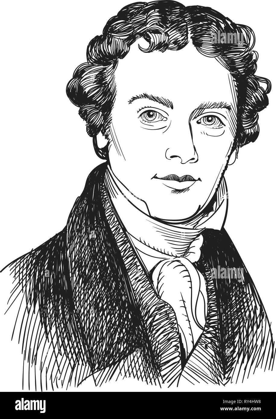 Michael Faraday ritratto in linea tecnica illustrazione Illustrazione Vettoriale