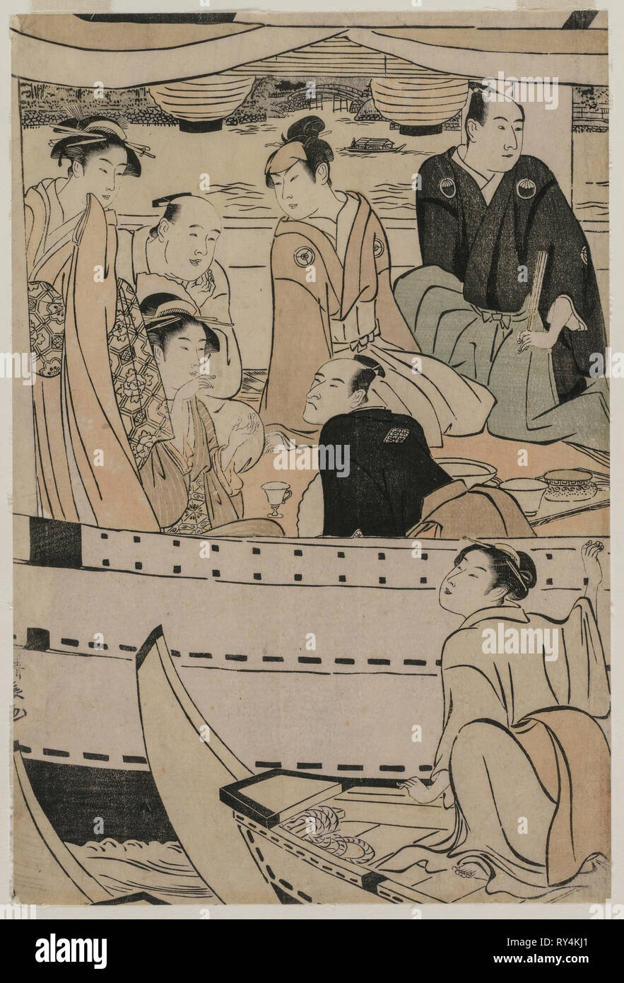 Partito in barca sul Fiume Sumida, 1789. Torii Kiyonaga (giapponese, 1752-1815). Colore stampa woodblock; foglio: 35,6 x 23,8 cm (14 x 9 3/8 in Foto Stock Partito in barca sul Fiume Sumida, 1789. Torii Kiyonaga (giapponese, 1752-1815). Colore stampa woodblock; foglio: 35,6 x 23,8 cm (14 x 9 3/8 in Foto Stock