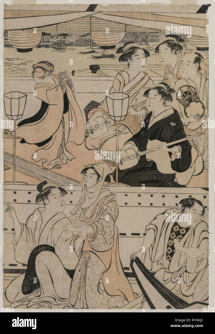Partito in barca sul Fiume Sumida, 1789. Torii Kiyonaga (giapponese, 1752-1815). Colore stampa woodblock; foglio: 35,6 x 23,8 cm (14 x 9 3/8 in Foto Stock Partito in barca sul Fiume Sumida, 1789. Torii Kiyonaga (giapponese, 1752-1815). Colore stampa woodblock; foglio: 35,6 x 23,8 cm (14 x 9 3/8 in Foto Stock