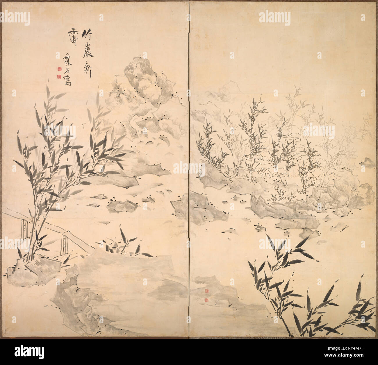 Bambù in bel tempo dopo la pioggia, mid-1700s. Taiga Ike (giapponese, 1723-1776). Due volte lo schermo; inchiostro su carta; immagine: 163,2 x 182,6 cm (64 1/4 x 71 7/8 in Foto Stock