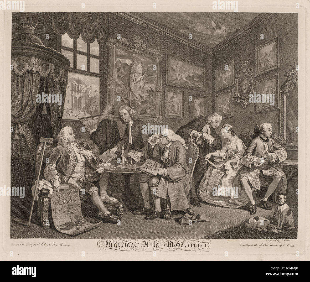 Il matrimonio à la mode: il contratto, 1745. William Hogarth (British, 1697-1764). Incisione Foto Stock