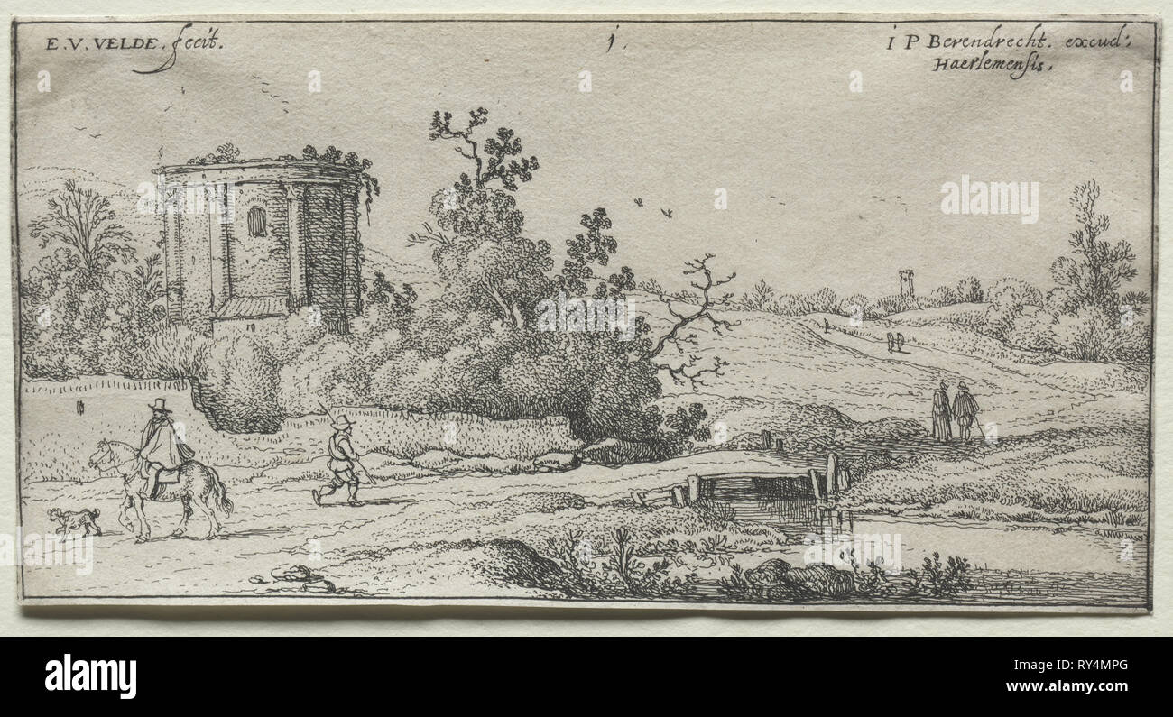 La strada per il piccolo tempio rotondo. Adriaen van de Velde (Olandese, 1636-1672). Attacco Foto Stock