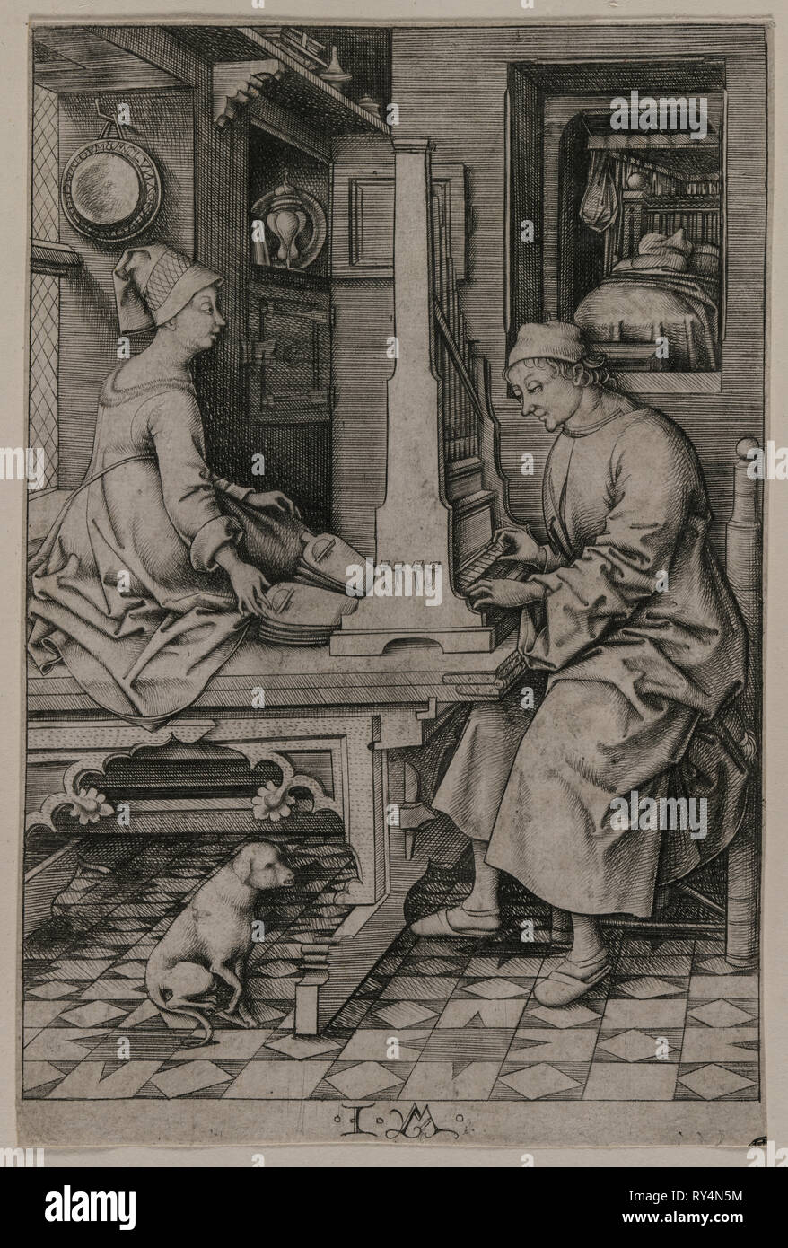 Il lettore di organo e di sua moglie, 1495-1503. Israhel van Meckenem (tedesco, c. 1440-1503). Incisione Foto Stock