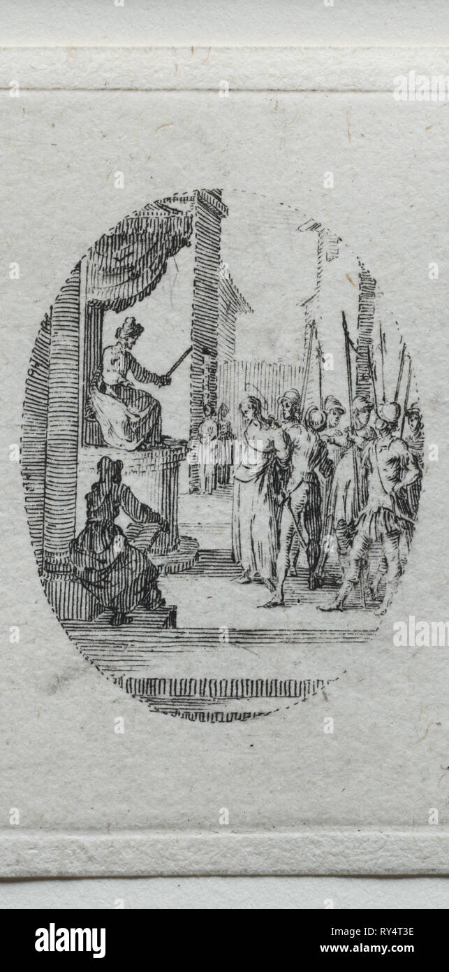 I misteri della Passione: Cristo davanti a Pilato. Jacques Callot (Francese, 1592-1635). Attacco Foto Stock