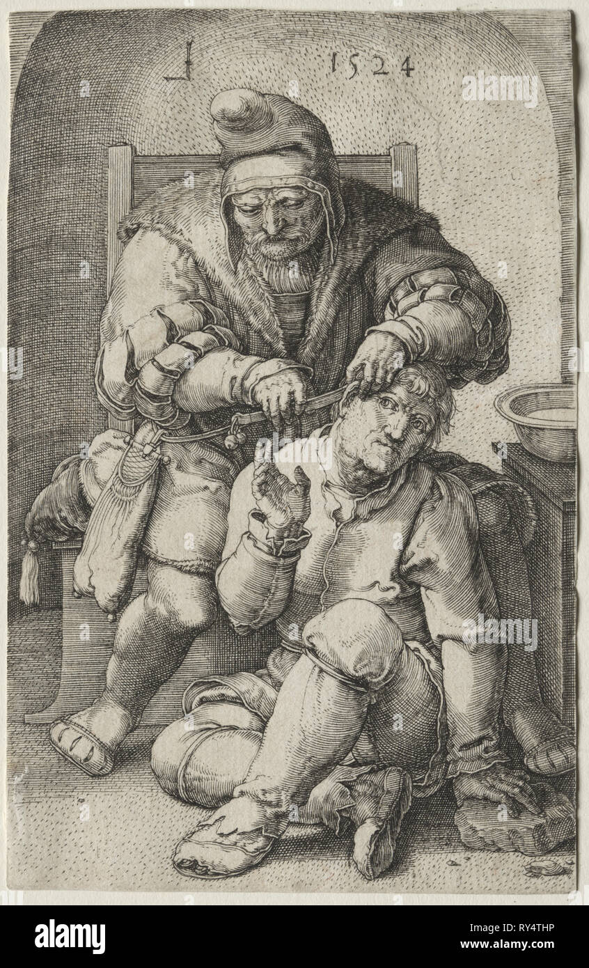 Il chirurgo, 1524. Lucas van Leyden (Olandese, 1494-1533). Incisione Foto Stock