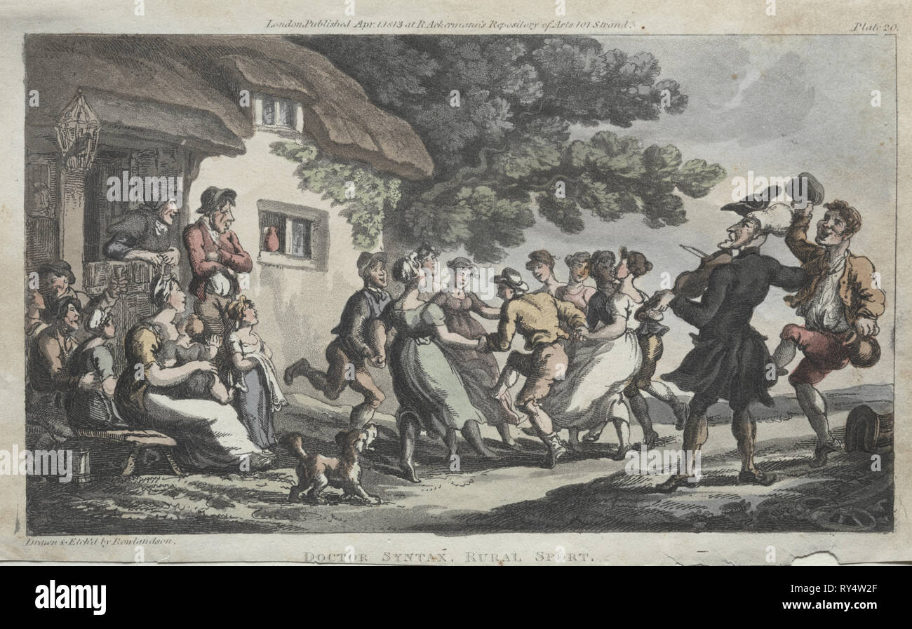 Il Rev. Il dott. sintassi sport rurali, 1813. Thomas Rowlandson (British, 1756-1827). Incisione colorata a mano Foto Stock