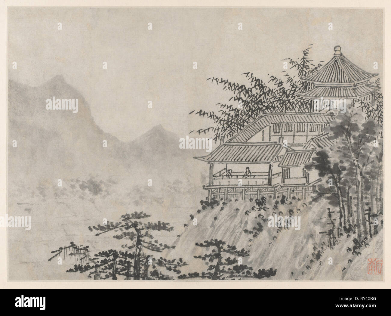 Dodici vedute della Collina della Tigre, Suzhou: mille acri di nuvole, dopo il 1490. Shen Zhou (Cinese, 1427-1509). Album Leaf, inchiostro su carta o inchiostro e leggero di colore su carta; immagine: 30,8 x 42,2 cm (12 1/8 x 16 5/8 in.), in totale: 36,5 x 49,9 cm (14 3/8 x 19 5/8 in Foto Stock