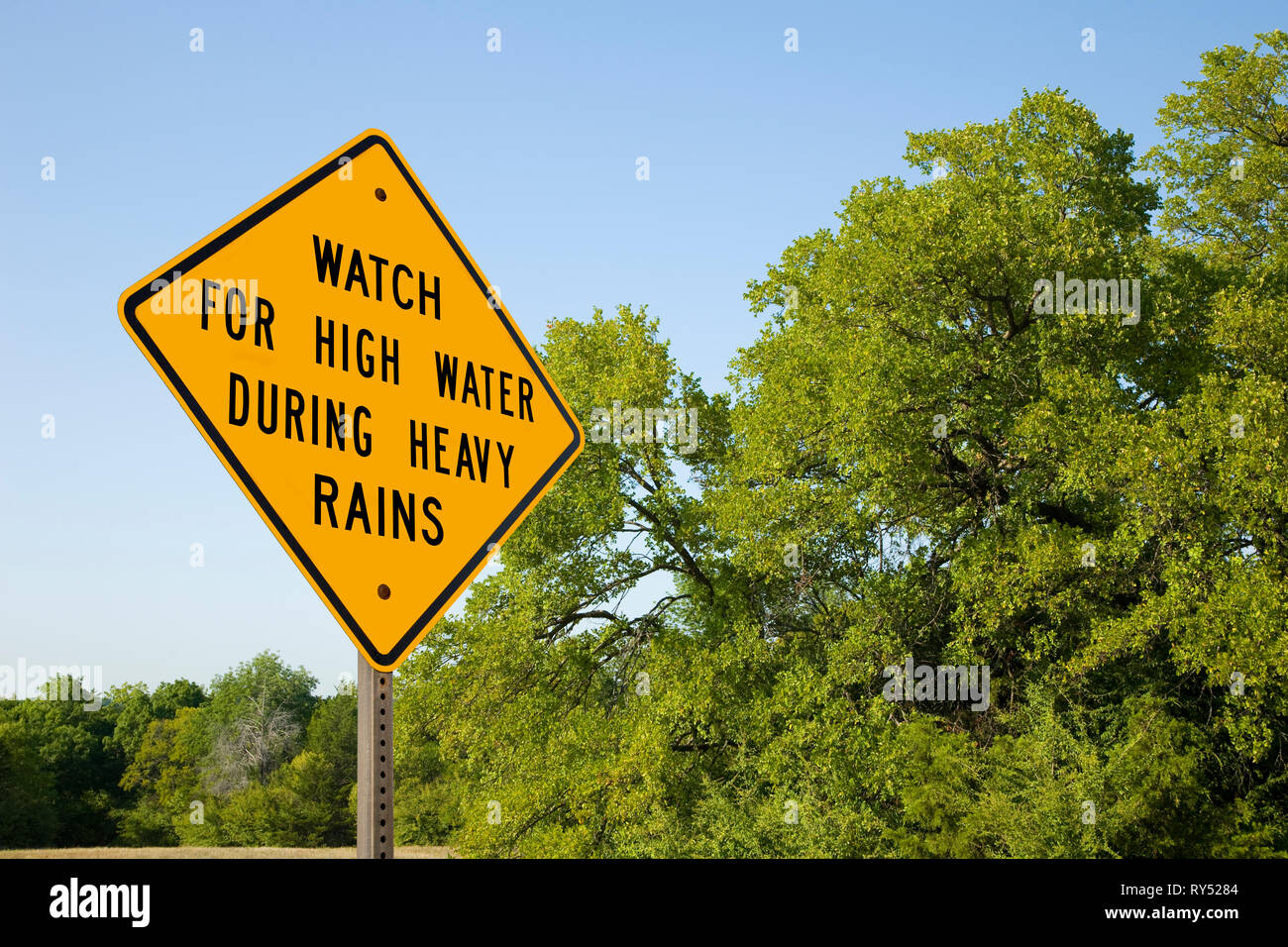 Acqua alta segno di avvertimento Foto Stock