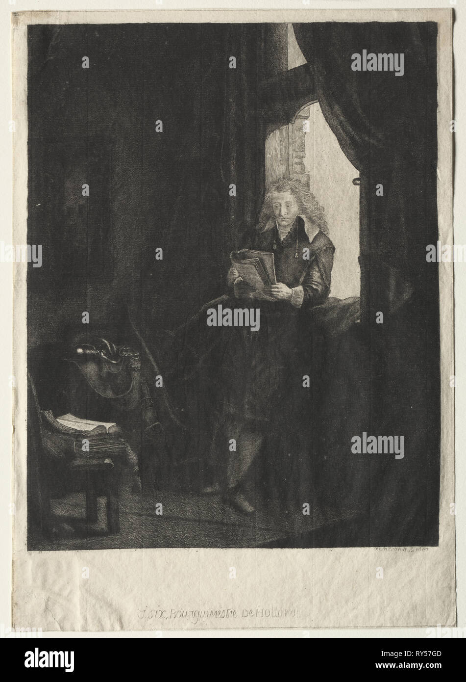 Ritratto di Jan sei. Dopo Rembrandt van Rijn (Olandese, 1606-1669). Attacco Foto Stock