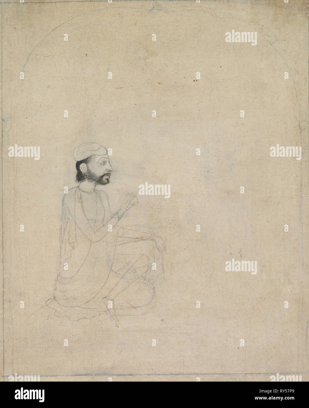 Ritratto di un uomo seduto, c. 1830-1850. India, Sikh, xix secolo. Inchiostro su carta; complessivo: 18,4 x 14,6 cm (7 1/4 x 5 3/4 in Foto Stock