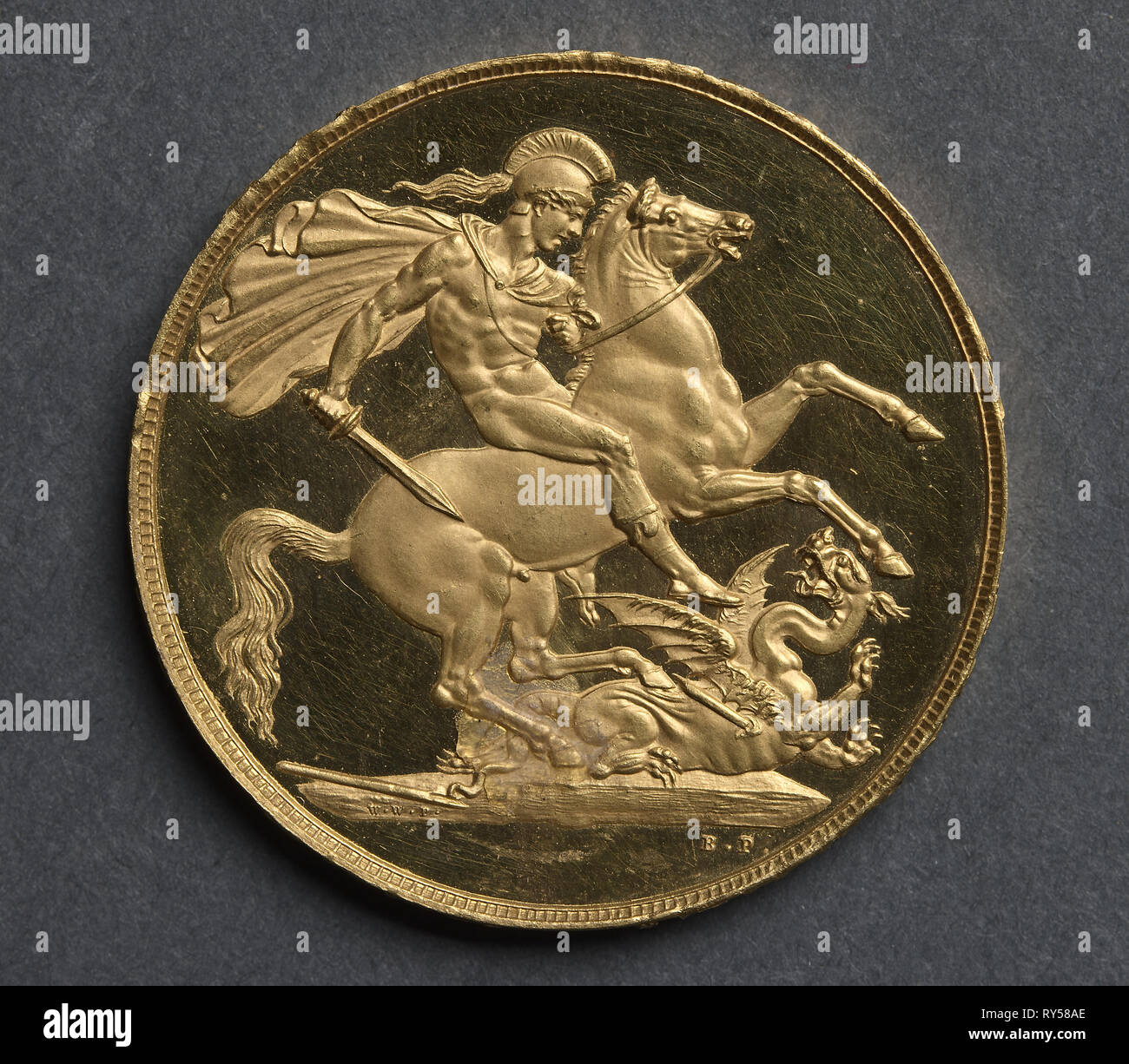 Due libbre (retromarcia), 1820. Benedetto Pistrucci (Italiano, 1784-1855). Oro Foto Stock