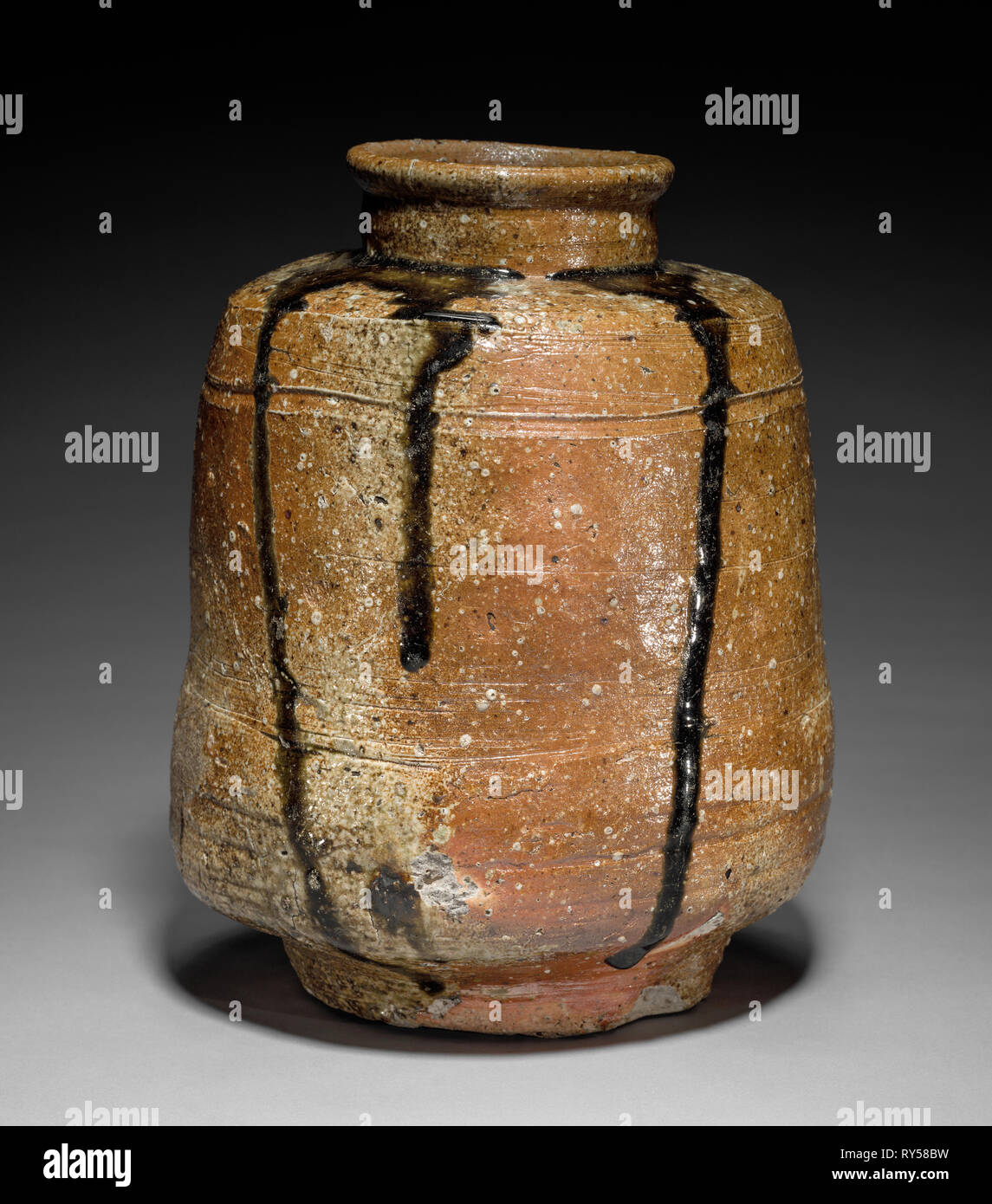 Storage di tè Jar: Shigaraki Ware, 1573-1615. Giappone, nella prefettura di Shiga, area Shigaraki forni, Periodo Momoyama (1573-1615). Smaltato porcellanato; complessivo: 28,6 cm (11 1/4 in Foto Stock
