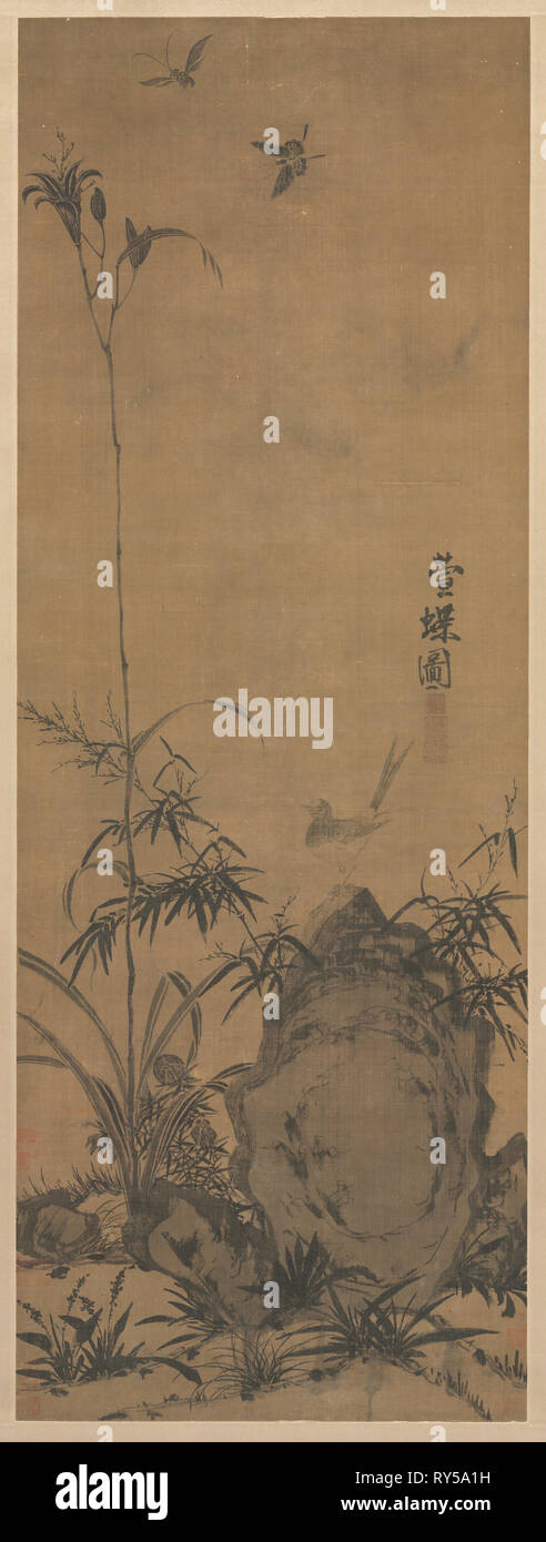 Lily e farfalle, 1300s. Liu Shanshou (Cinese, attivo 1300s). Appendere scorrere, inchiostro su seta; immagine: 160 x 58,4 cm (63 x 23 Foto Stock