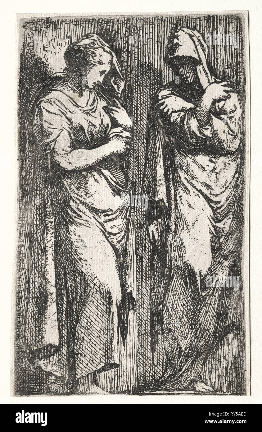 Due donne romane. Francesco Primaticcio (Italiano, 1504-1570). Attacco Foto Stock