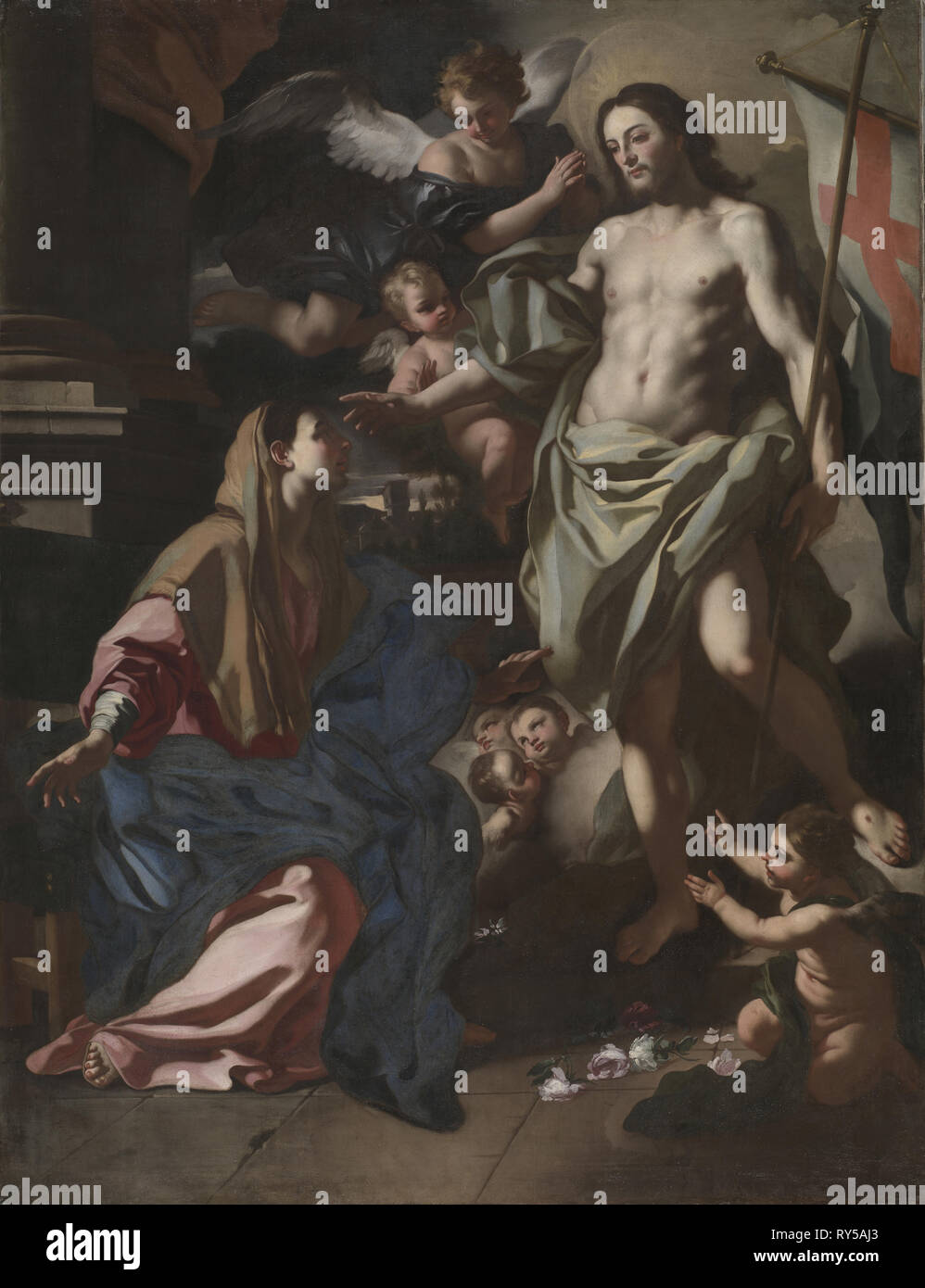 Il Cristo Risorto che appare alla Vergine, c. 1708. Francesco Solimena (Italiano, 1657-1747). Olio su tela; incorniciato: 250.2 x 197.5 x 12,7 cm (98 1/2 x 77 3/4 x 5 in.); senza cornice: 222.5 x 169.5 cm (87 5/8 x 66 3/4 in Foto Stock