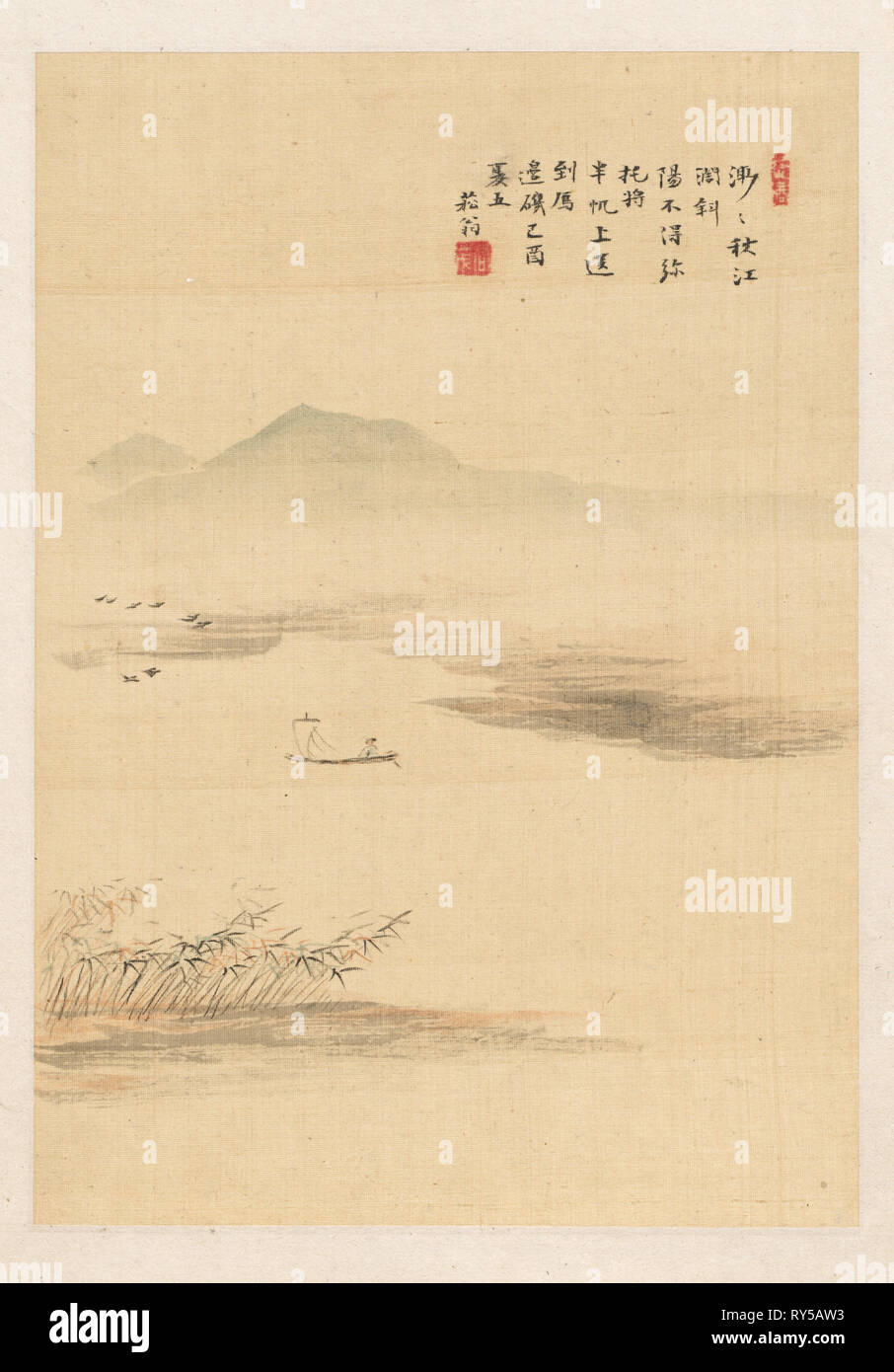 Autunno River, 1849. Kaioku Nukina (giapponese, 1778-1863). Album Leaf; inchiostro e leggero color avorio in seta; foglio: 25,2 x 17,8 cm (9 15/16 x 7 Foto Stock