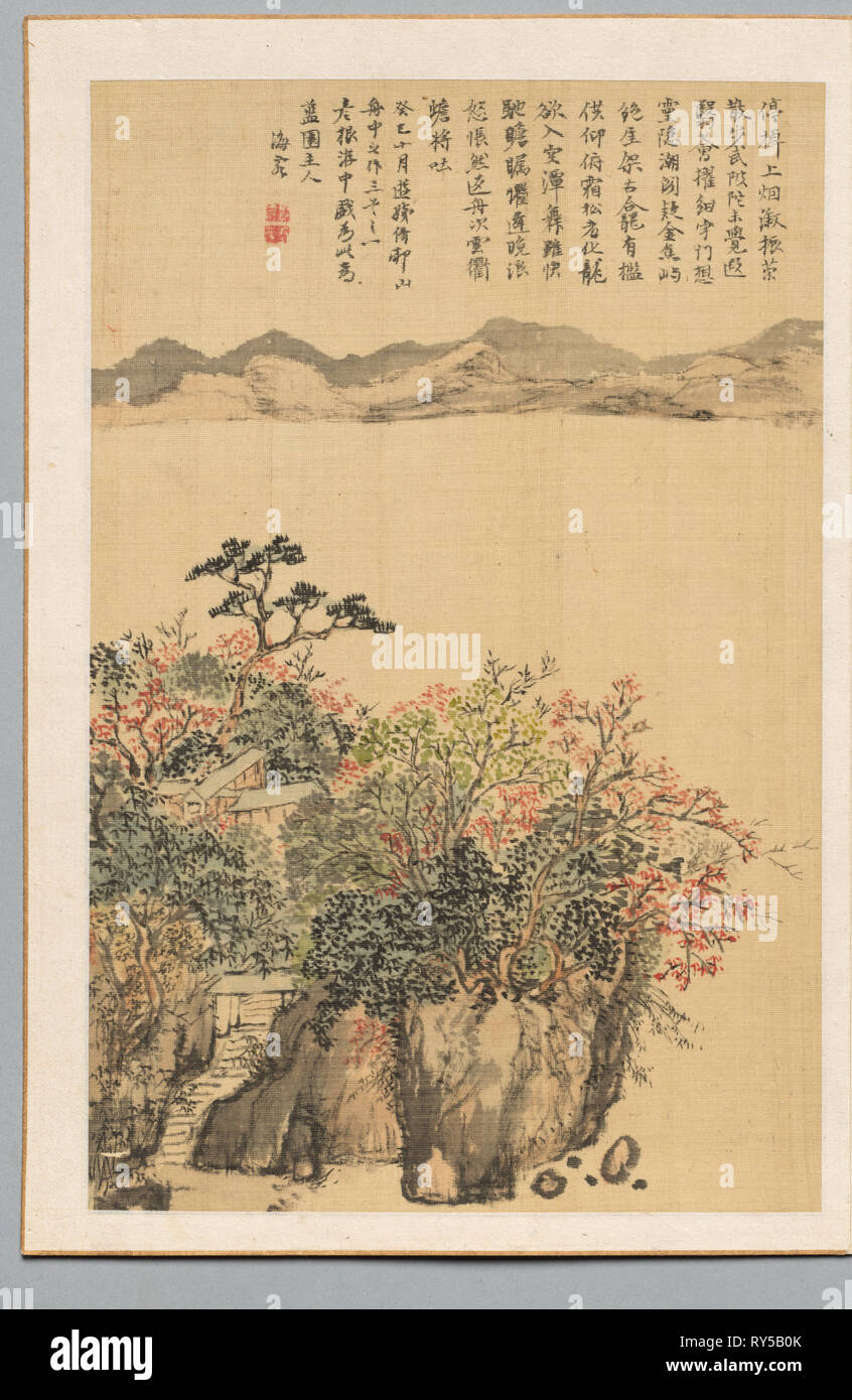 Paesaggio, 1833. Kaioku Nukina (giapponese, 1778-1863). Album Leaf; inchiostro e colore della luce su buff seta; foglio: 28,5 x 18,4 cm (11 1/4 x 7 1/4 in Foto Stock