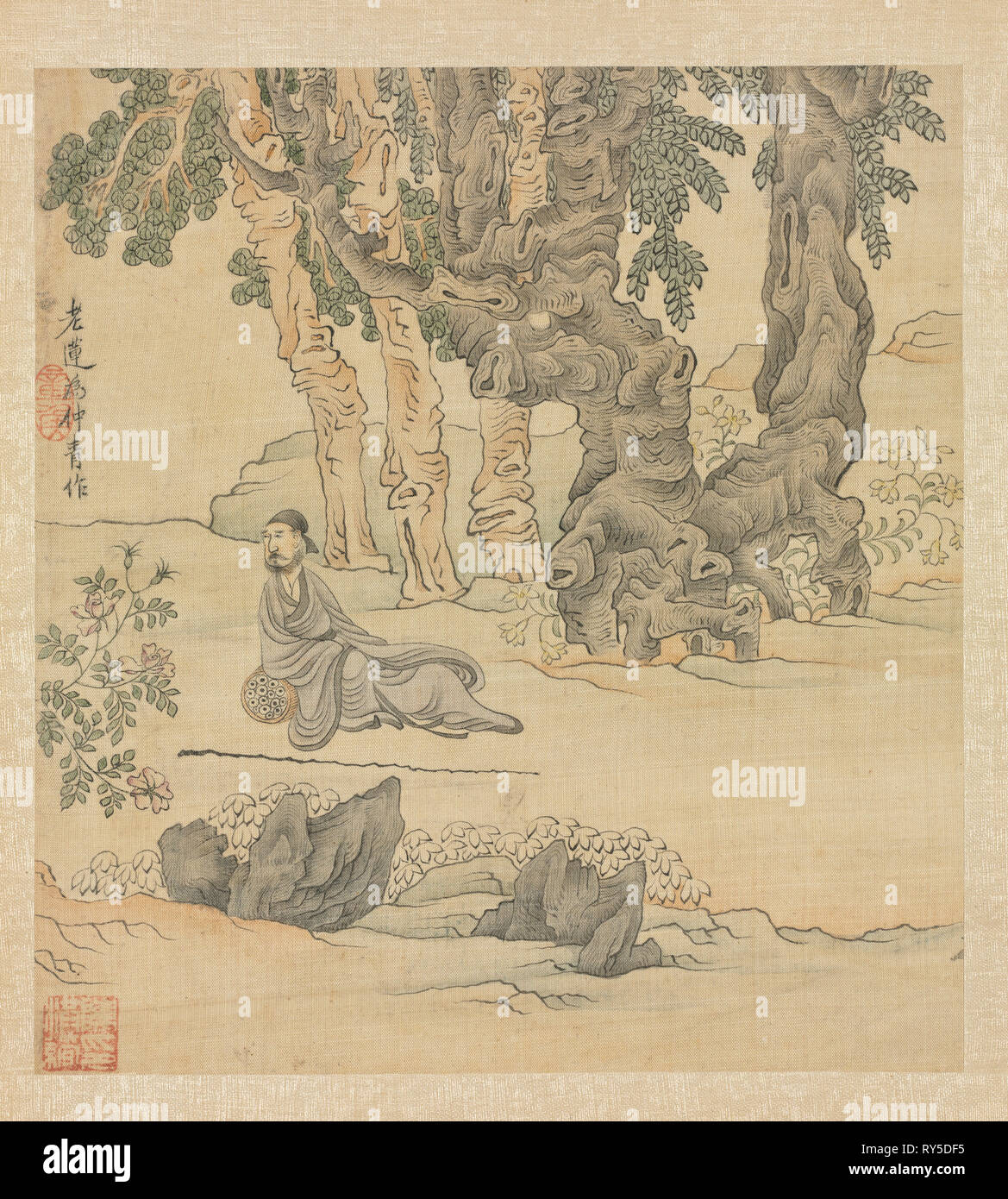 Dopo dipinti antichi maestri: Ritratto di Zhongqing in un paesaggio, 1598-1652. Chen Hongshou (Cinese, 1598/99-1652). Album Leaf, inchiostro e colore su seta; complessivo: 30,2 x 26,7 cm (11 7/8 x 10 1/2 in Foto Stock