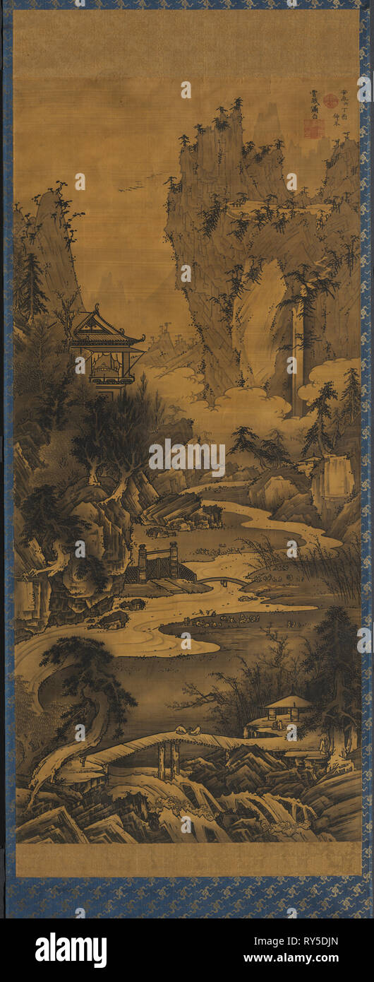 Orchid Pavilion Raccolta, 1777. Soga Shohaku (giapponese, 1730-1781). Appendere scorrere, inchiostro su seta; immagine: 122,7 x 55,7 cm (48 5/16 x 21 15/16 in.); complessivo: 197.4 x 58,8 cm (77 11/16 x 23 1/8 in.); con manopole: 197.4 x 64,3 cm (77 11/16 x 25 5/16 in Foto Stock