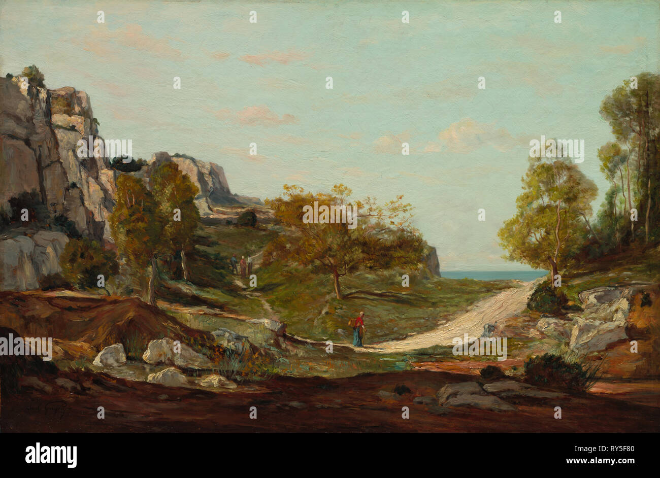 Paesaggio di Saint-André, nei pressi di Marsiglia, c. 1865. Paolo Guigou (Francese, 1834-1871). Olio su pannello di legno; senza cornice: 38,6 x 58,4 cm (15 3/16 x 23 Foto Stock Paesaggio di Saint-André, nei pressi di Marsiglia, c. 1865. Paolo Guigou (Francese, 1834-1871). Olio su pannello di legno; senza cornice: 38,6 x 58,4 cm (15 3/16 x 23 Foto Stock