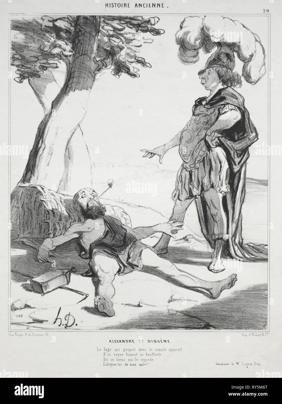 Pubblicato in le Charivari (no du 14 aoüt 1842): storia antica, la piastra 20: Alexander e Diogenes, 14 agosto 1842. Honoré Daumier (Francese, 1808-1879), Aubert. Litografia; foglio: 33,8 x 25,4 cm (13 5/16 x 10 in.); immagine: 26,2 x 21,5 cm (10 5/16 x 8 7/16 in Foto Stock