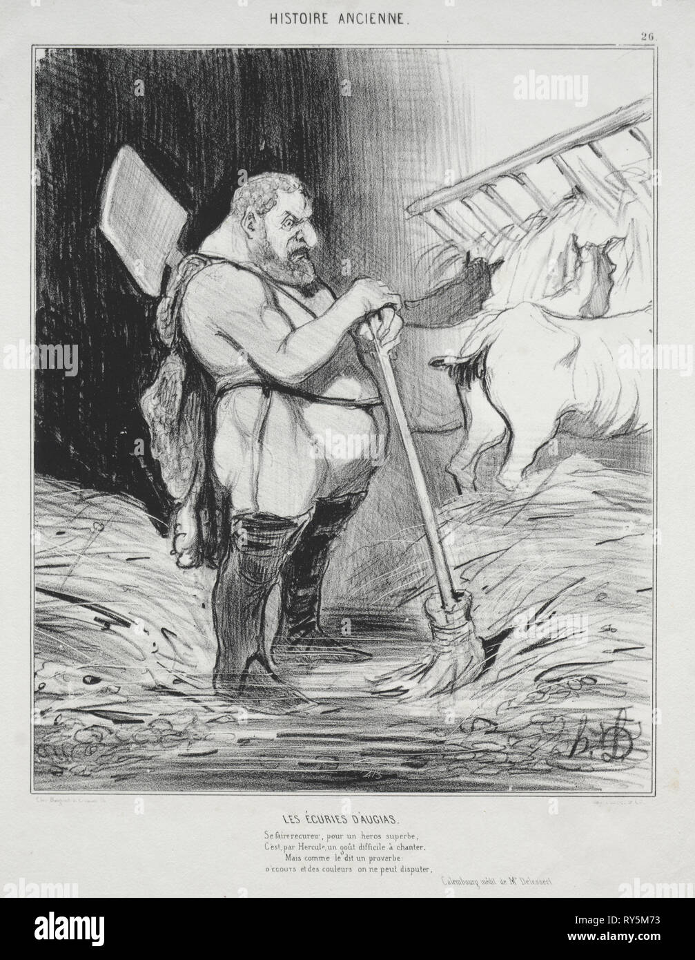 Pubblicato in le Charivari (n du 4 septembre 1842): storia antica, la piastra 26: la stalla di Augeas, 25 settembre 1842. Honoré Daumier (Francese, 1808-1879), Aubert. Litografia; foglio: 34,7 x 26 cm (13 11/16 x 10 1/4 in.); immagine: 24,7 x 20,6 cm (9 3/4 x 8 1/8 in Foto Stock