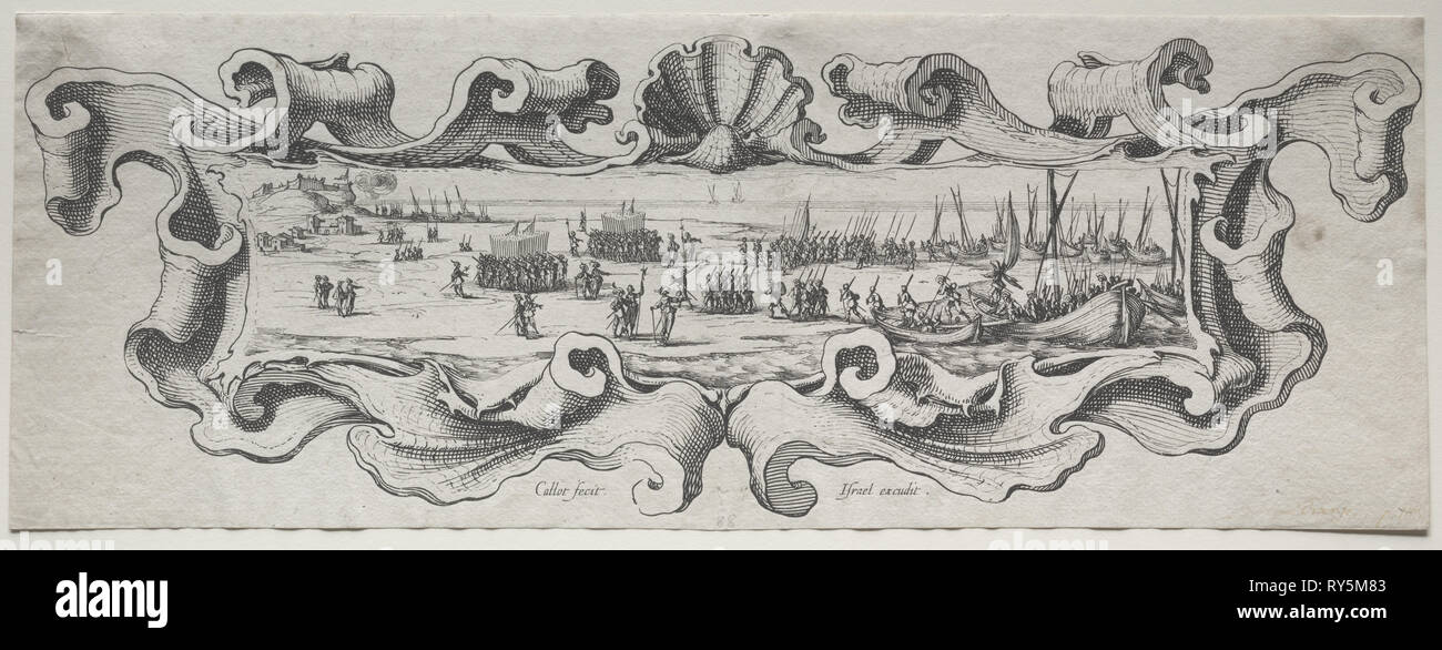 Le Débarquement des Troupes. Jacques Callot (Francese, 1592-1635). Attacco Foto Stock