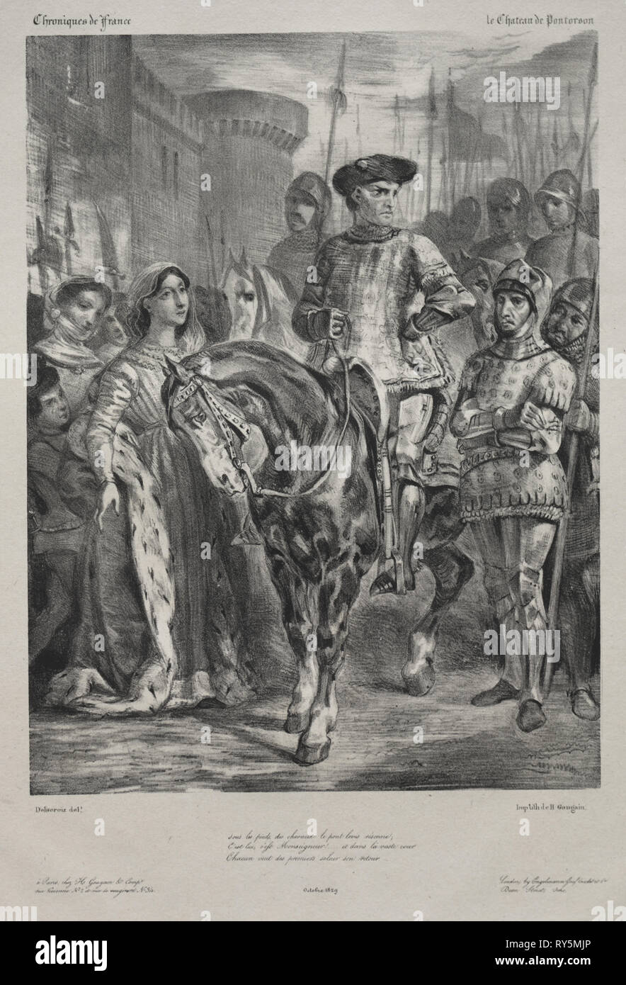 Duguesclin, 1829. Eugène Delacroix (francese, 1798 - 1863). Litografia con chine collé; foglio: 48 x 34,7 cm (18 7/8 x 13 11/16 in.); immagine: 27,2 x 20,4 cm (10 11/16 x 8 1/16 in Foto Stock
