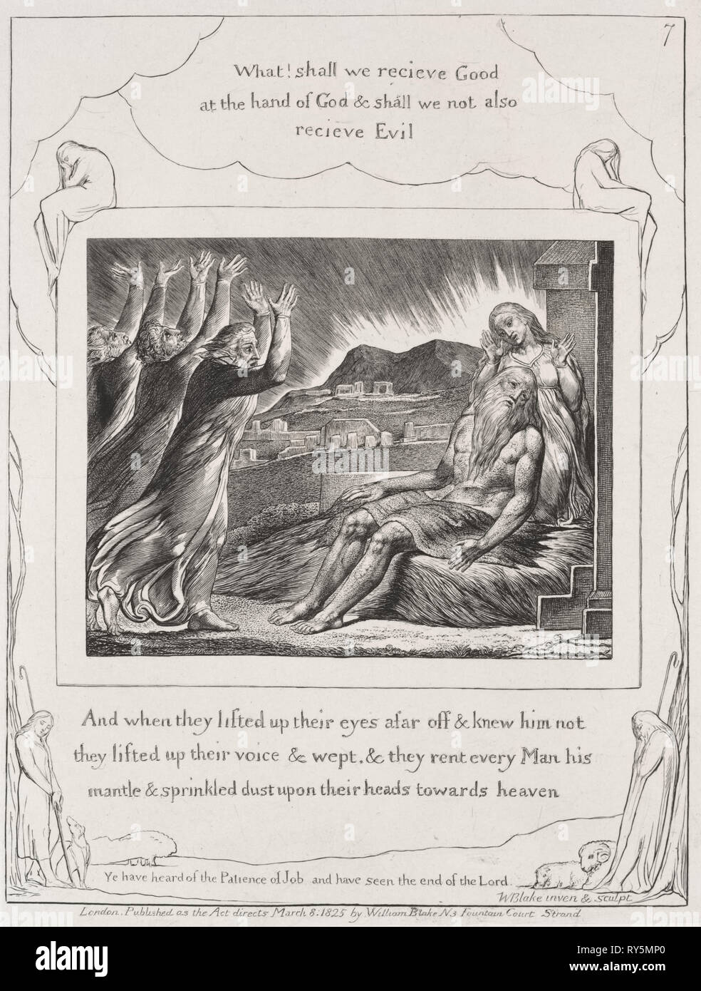 Il Libro di Giobbe: Pl. 7, e quando avevano sollevato i loro occhi, 1825. William Blake (British, 1757-1827). Incisione Foto Stock