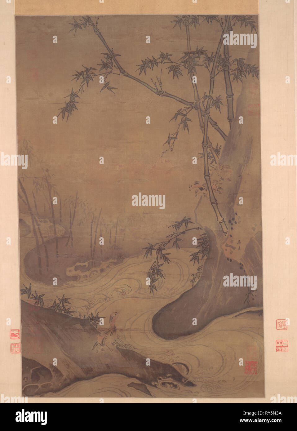Il bambù e anatre da un flusso impetuoso, 1127-1279. Ma Yuan (Cinese, c. 1150-dopo il 1255). Hanging scroll, inchiostro e colore della luce su seta; complessivo: 61 x 37 cm (24 x 14 9/16 in Foto Stock