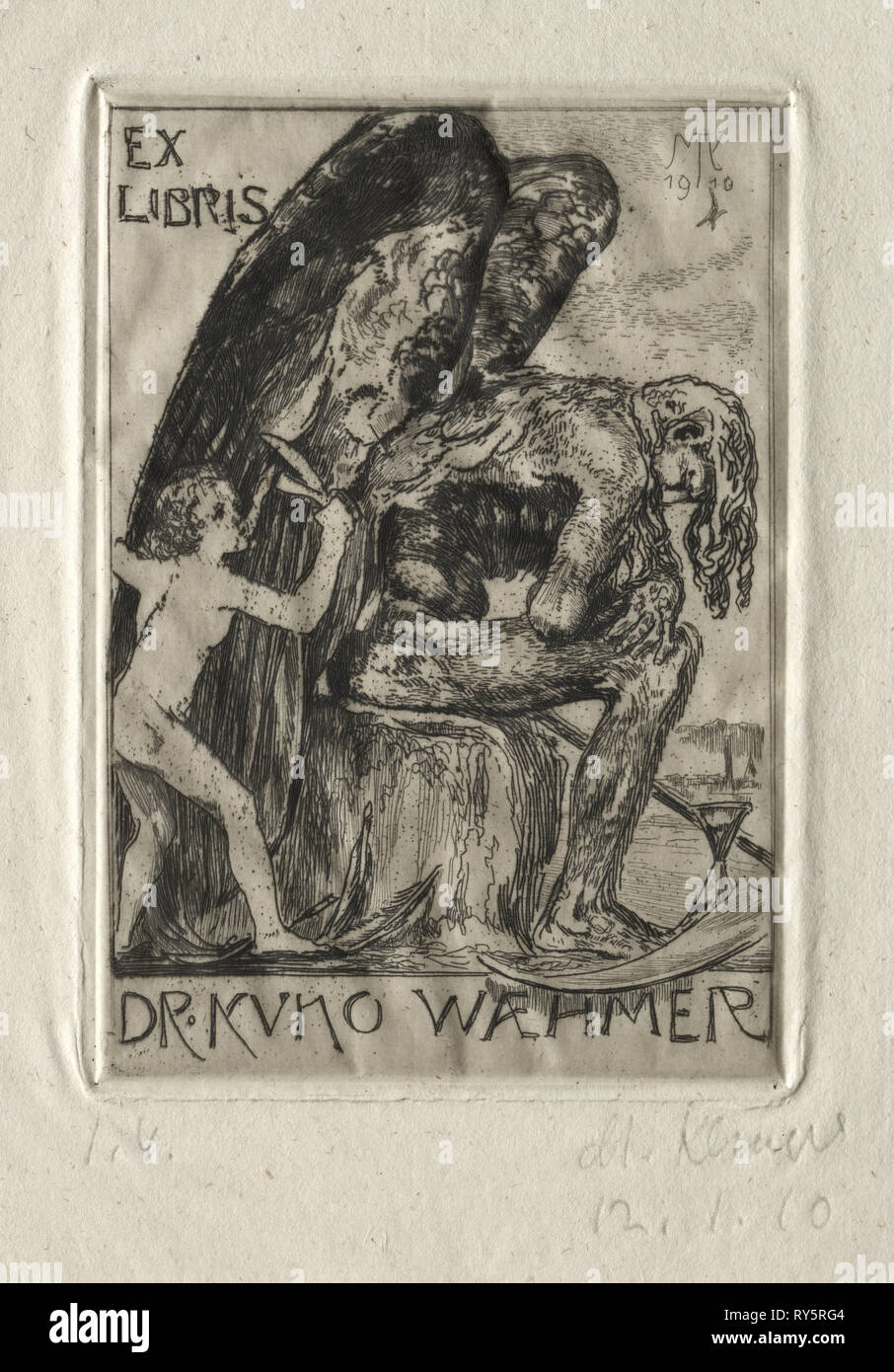 Ex Libris il dott. Kuno Waehmer, 1910. Max Klinger (Tedesco, 1857-1920). Attacco Foto Stock