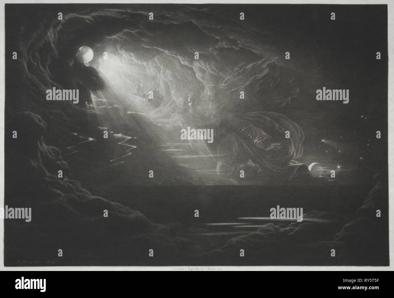 Paradiso Perduto: la creazione della luce, 1824. John Martin (British, 1789-1854). Mezzatinta Foto Stock